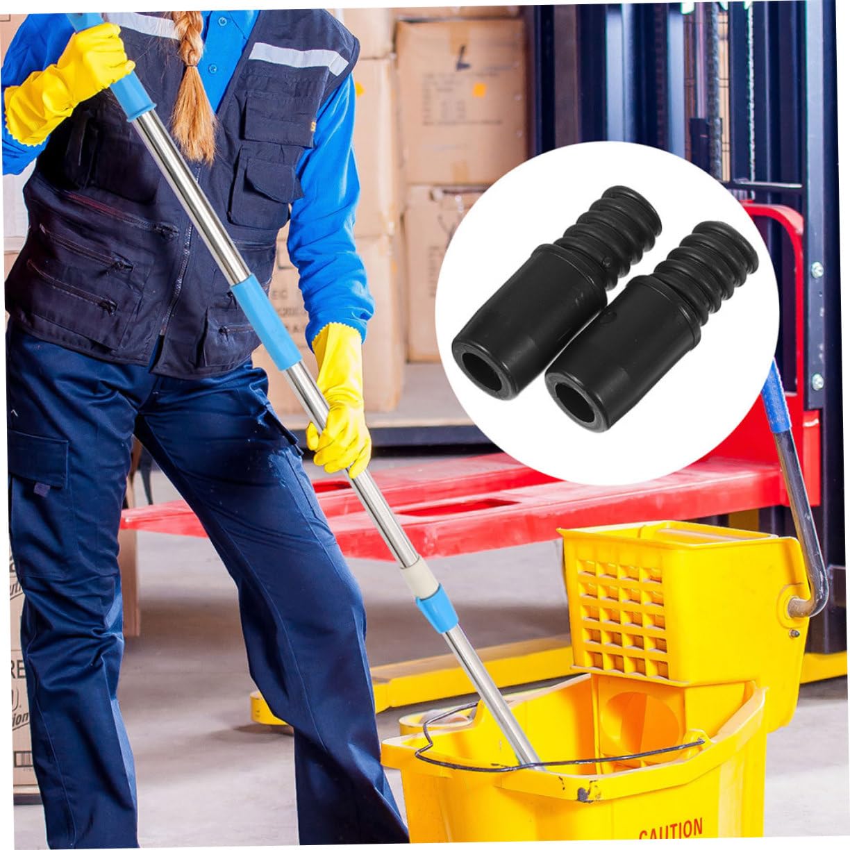 PACKOVE 6 Piezas de Puntas de Mango Roscadas de Plástico Negro para Postes Telescópicos de 22mm, Adaptador para Reparación de Mangos en Limpieza Doméstica y Comercial