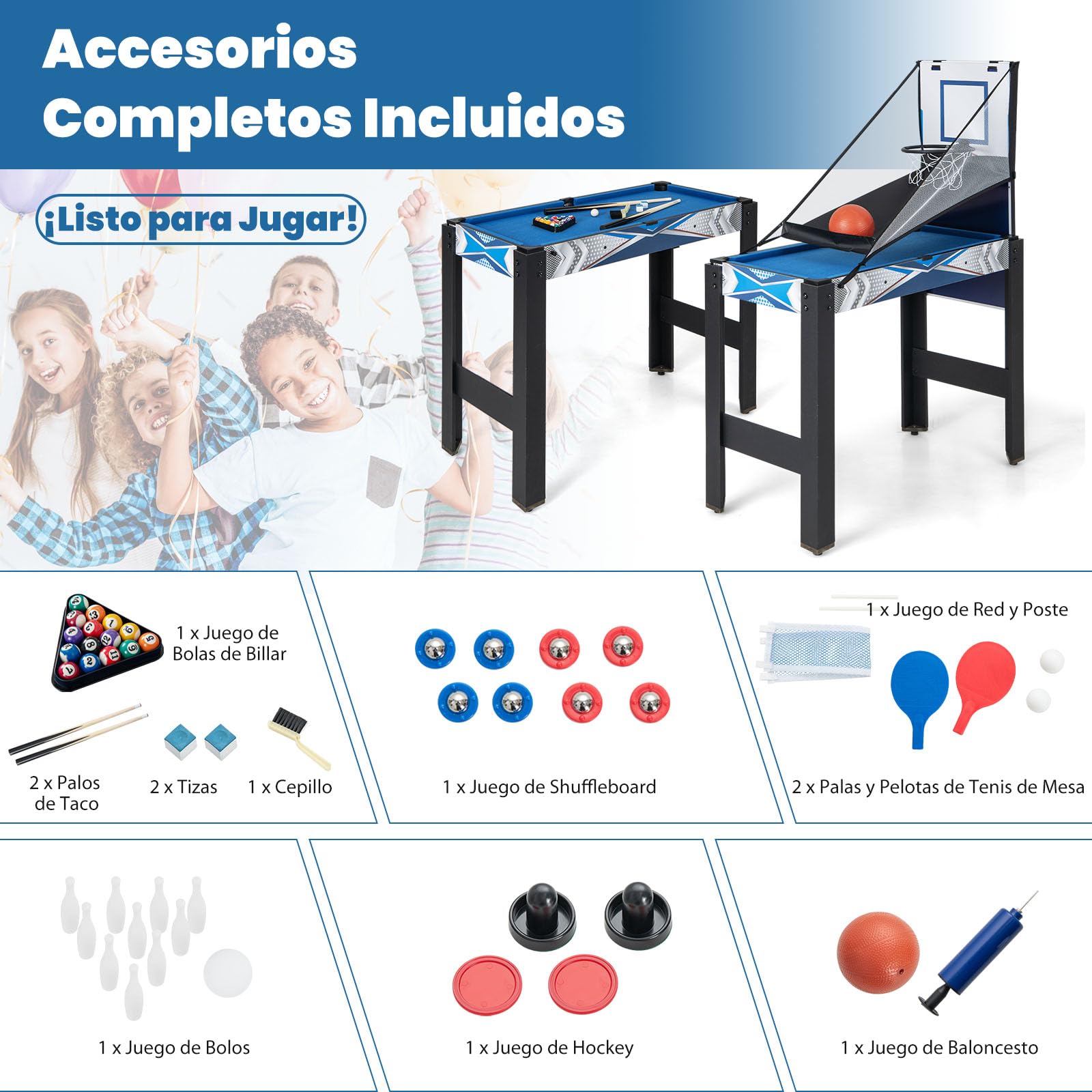 GOPLUS 6 en 1 Mesa de Juegos Multijuegos con Baloncesto, Billar, Ping Pong, Hockey, Shuffleboard, Bolos
