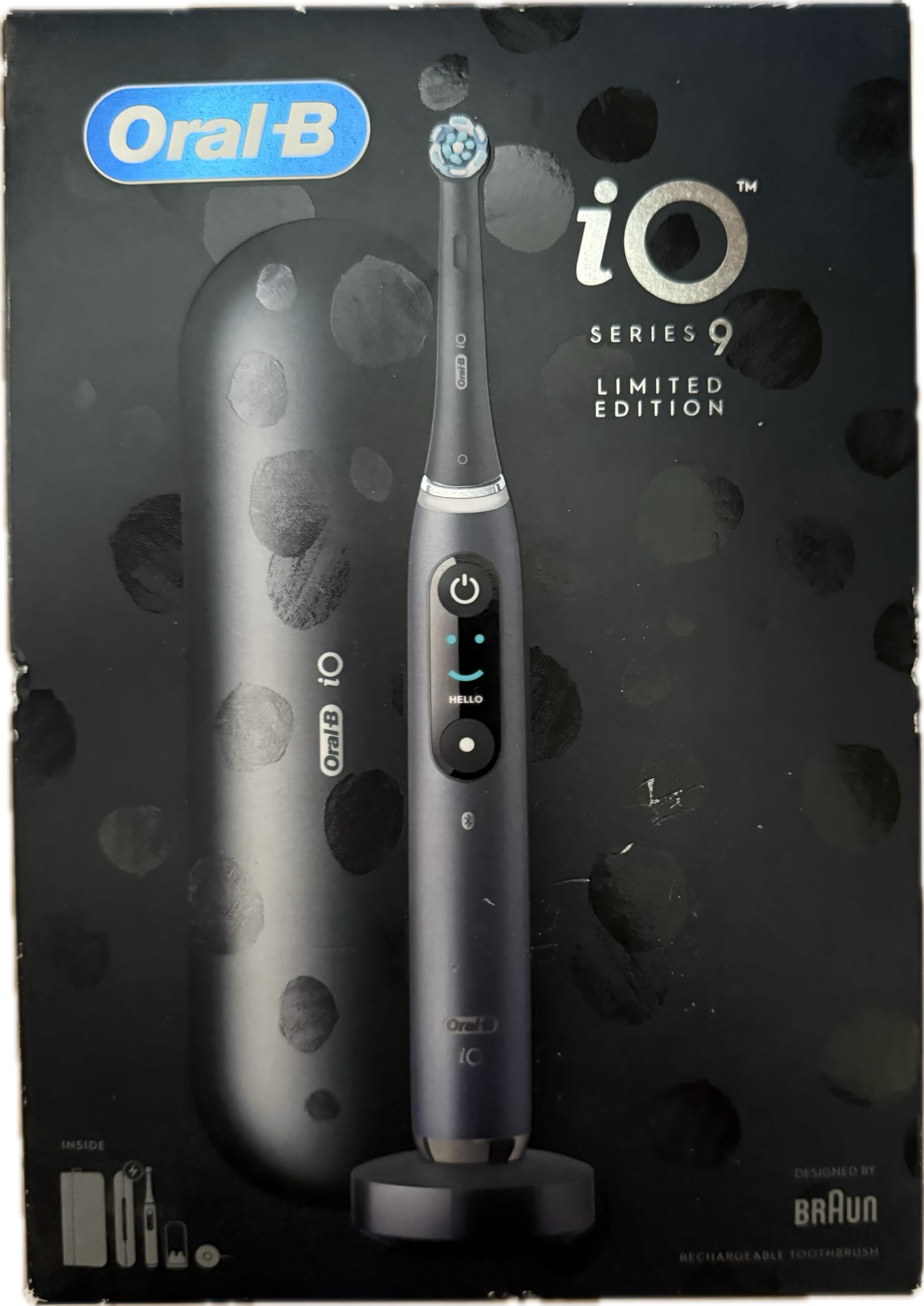 Oral-B iO Series 9 Edición Especial, Cepillo de dientes eléctrico, conectado Bluetooth, 7 modos de cepillado, 1 funda de viaje, 1 bolsa, negro