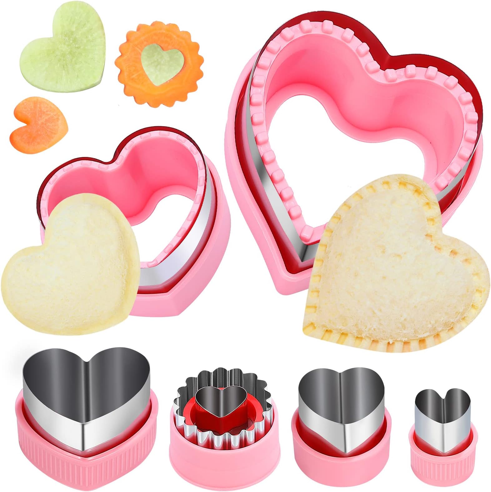 BakingWorld Heart Cookie Cutters Set,6 Pcs Uncrustables Maker Bread Cutters Heart Shapes DIY Cookie Cutters Fruit Vegetable Mold for Kids Boys & Girls Bento Lunch Box