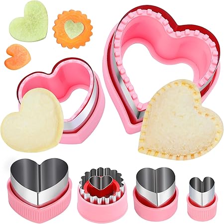 Heart Cookie Cutters Set,6 Pcs Uncrustables Maker Bread Sandwich Cutters, Heart Shape Cookie Cutters Fruit Vegetable Mold for Kids Boys & Girls Bento Lunch Box