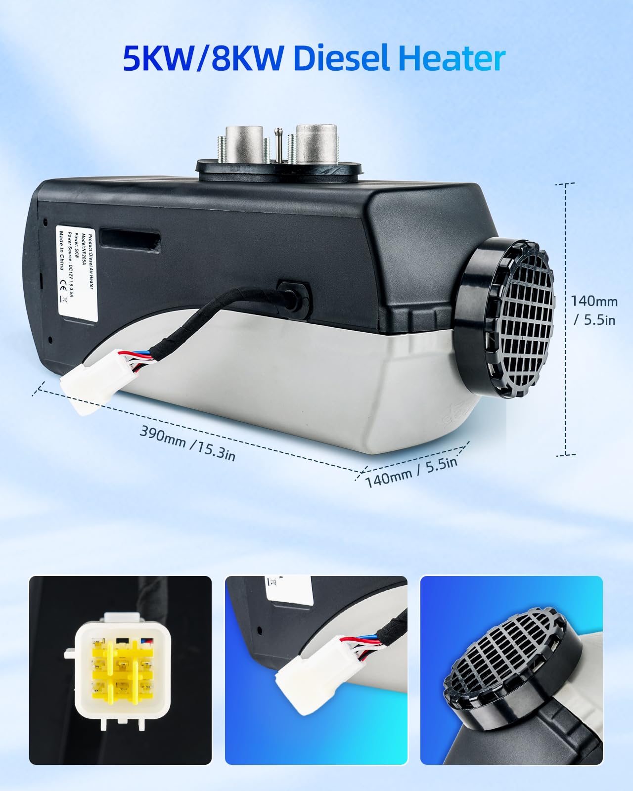 12V 5KW Air Diesel Heater przenośny zestaw ogrzewania postojowego Night Heater z przełącznikiem LCD i pilotem zdalnego sterowania i tłumikiem oraz zbiornikiem paliwa 10L, ciche ogrzewanie Diesel dla