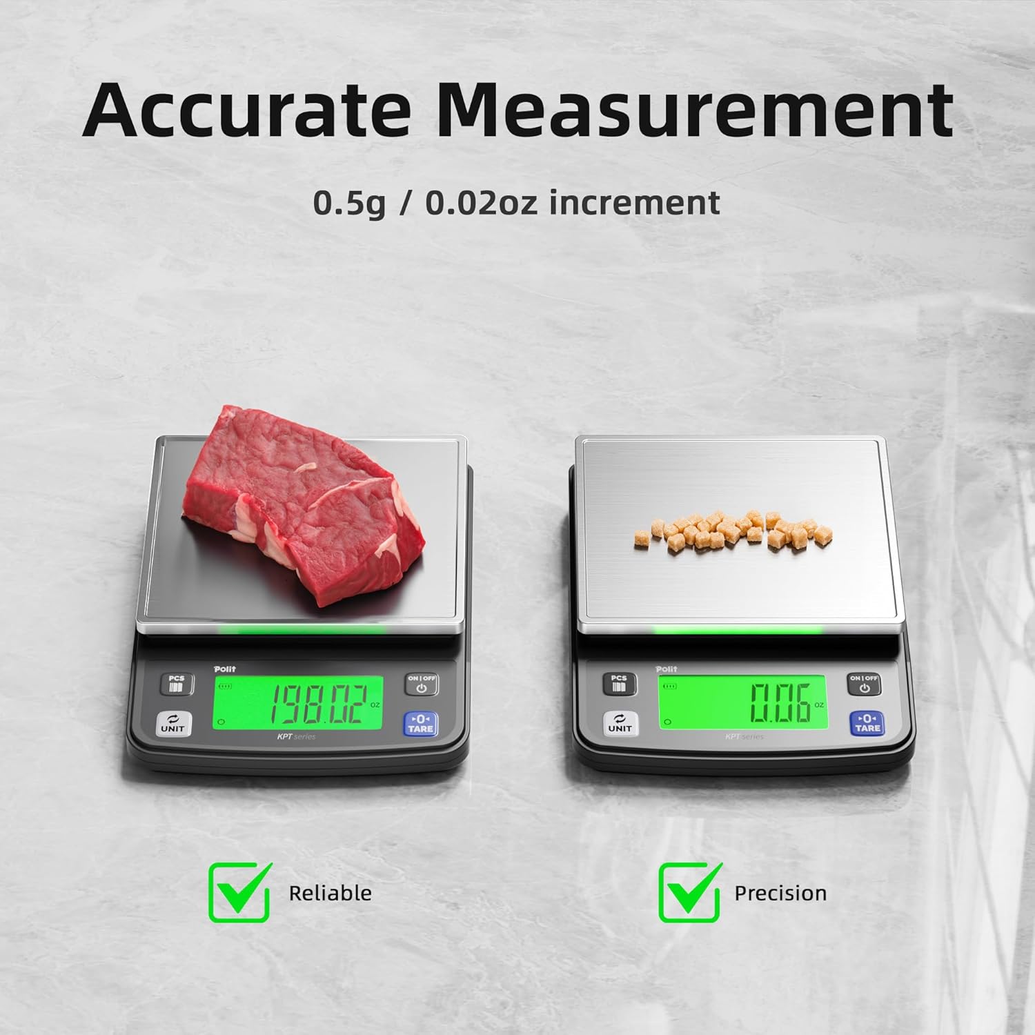Polit Digital Food Scale KPT EVO 13lb/6kg｜Rechargeable Kitchen Scale with LCD Display & Stainless Steel Top｜0.5g/0.02oz Accuracy Baking Scale for Cooking, Counting, and Measuring Grams & Ounces