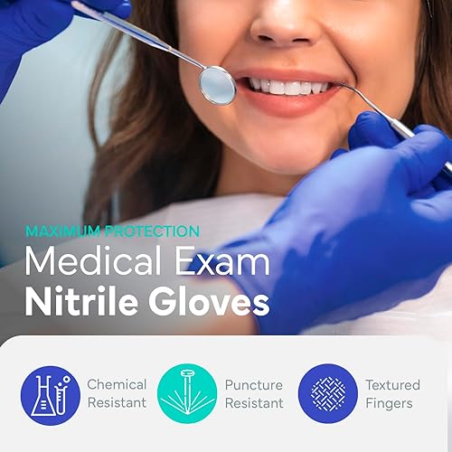 Miniatura 4 de OWELL Blue Medical Exam Nitrile Gloves 4 Mil, Powder-Free, Latex-Free, Chemo Rated, Drug Resistant Disposable Gloves