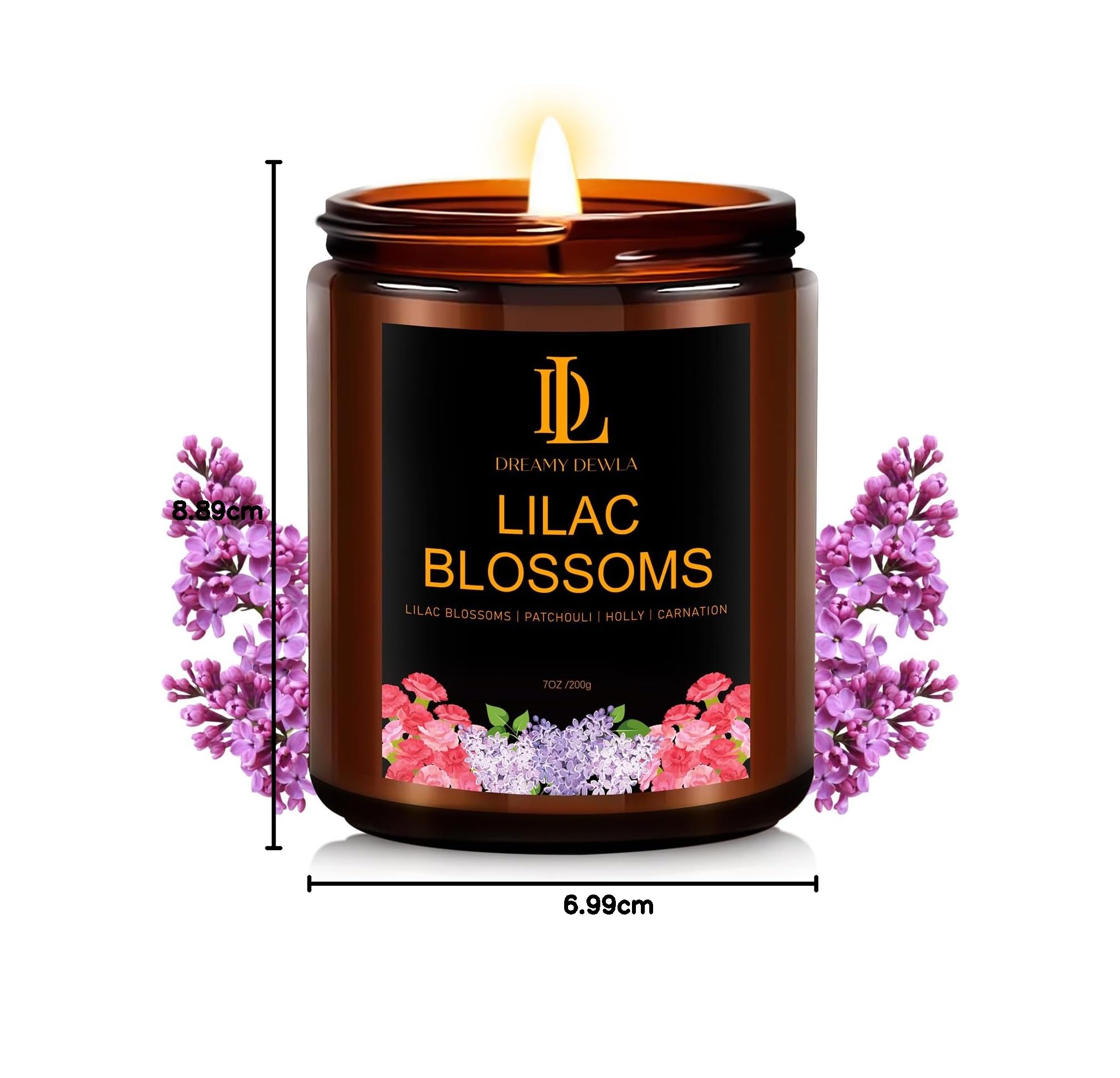 Velas de flor de lila, vela perfumada de flor de lila, regalo para el día de la madre, velas de soja para el hogar, 7 onzas, 50 horas de combustión, decoración del hogar