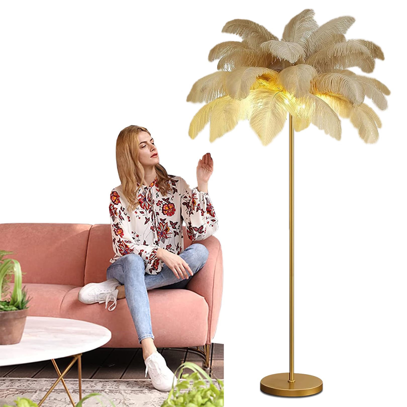 Lampadaire en plumes d'autruche haut de gamme avec support de lampe G6 moderne