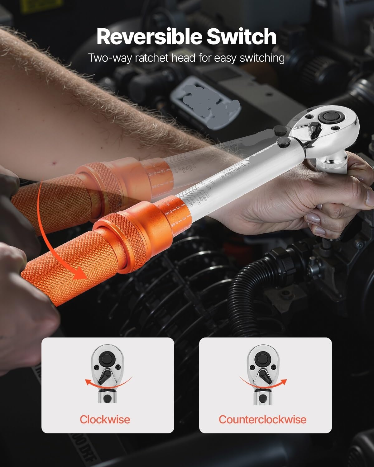 Telescopic Ratchet Zestaw kluczy dynamometrycznych Click 20–240 lbf-in Napęd 1/4 cala, dwukierunkowe i dwuzakresowe, 72 zęby Klucze dynamometryczne