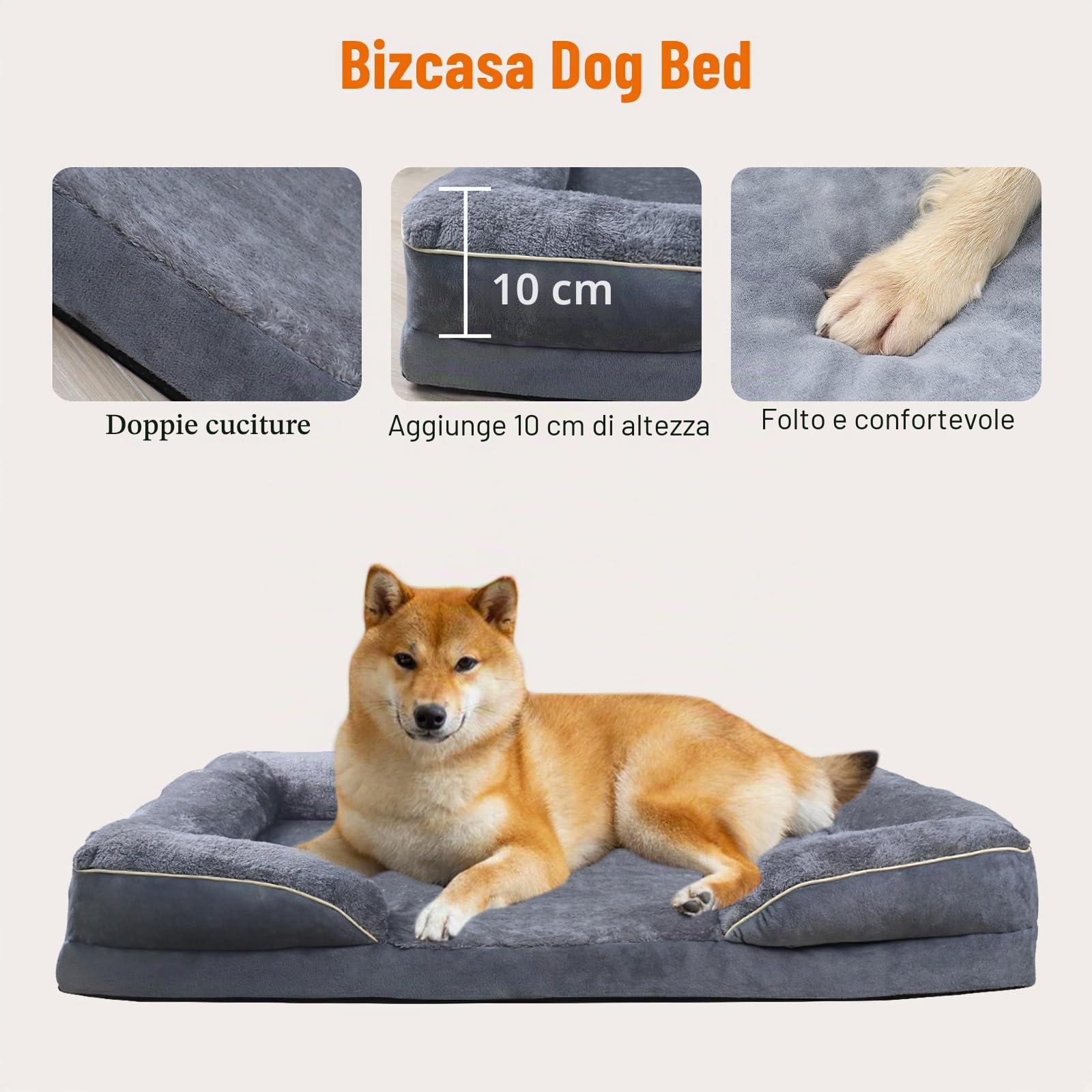 Letto per Cani Grande, 91 x 69 x 18 cm, Cuccia Cane Interno, Cuccia Divano per Cani, Cuscino Impermeabile Sfoderabile e Lavabile, Lettino per Cane con Fondo Antiscivolo, Grigio