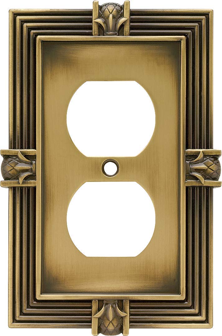 Franklin Brass Pineapple (1-Pack) Outlet Covers Wall Plate Tumbled Antique Brass 1-Gang Wall Plate Single Duplex Switch Plates Electrical Guard 64472