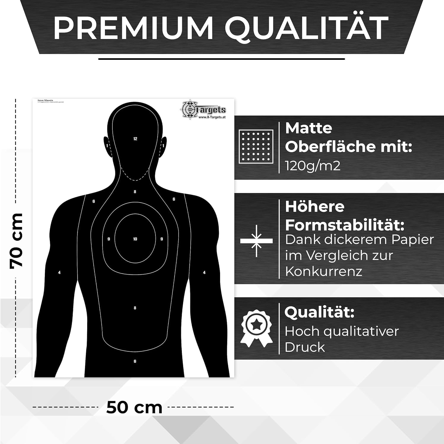 Dianas Grandes de Silueta Humana, 50 x 70 cm, Papel de 120 g/m²