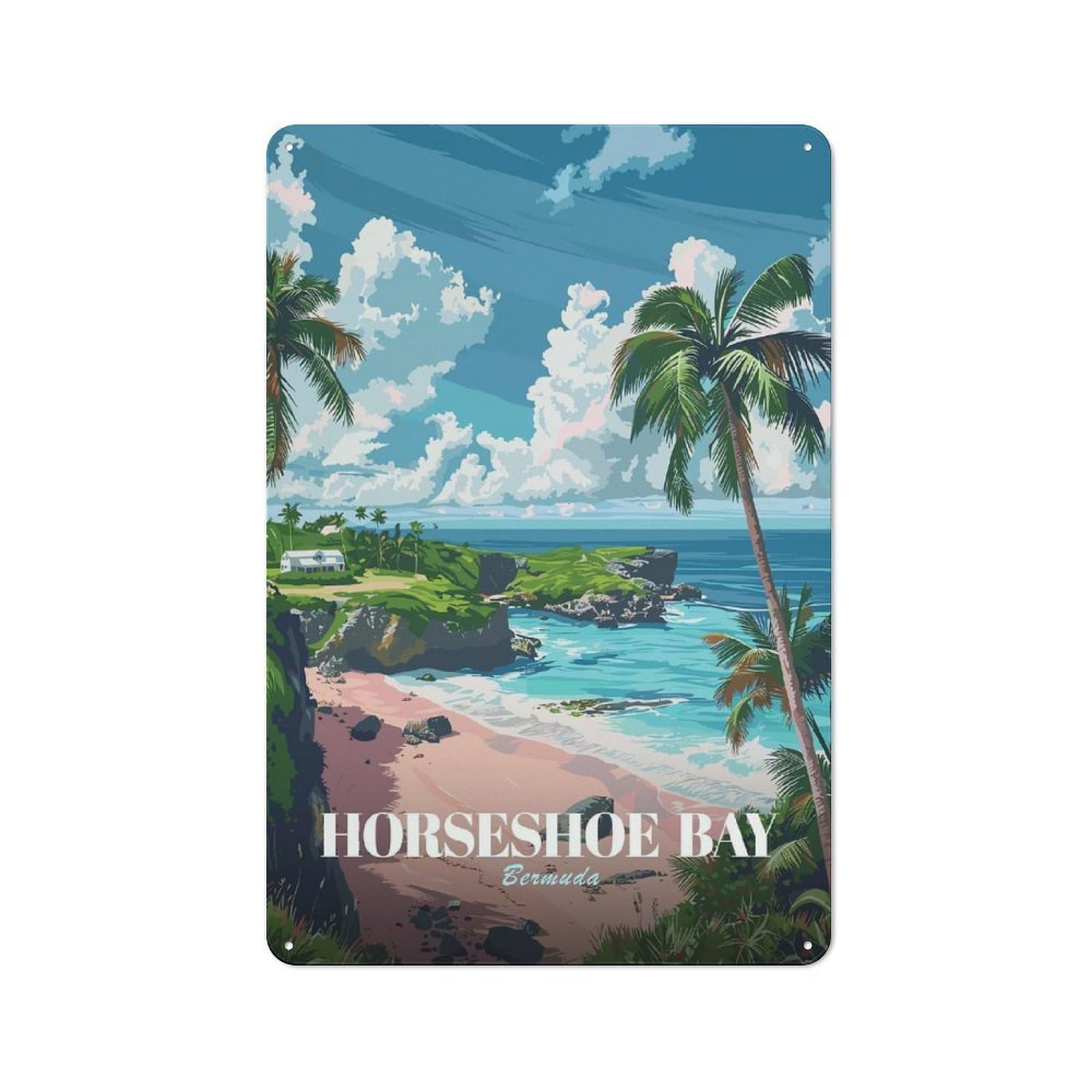 Junmoney Style-20 Horseshoe Bay Bermuda Travel Poster Barn Style Metal Wall Decor 30X20cm, Country Metal Sign For Kitchen, Cottage, Porch Or Garden Room