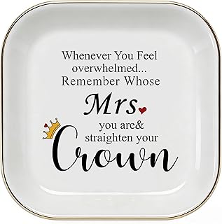 PUDDING CABIN Mrs Ring Dish, Engagement&Wedding Gifts for Women, Bridal Shower Present,Ceramic Jewelry Tray, 4.5"