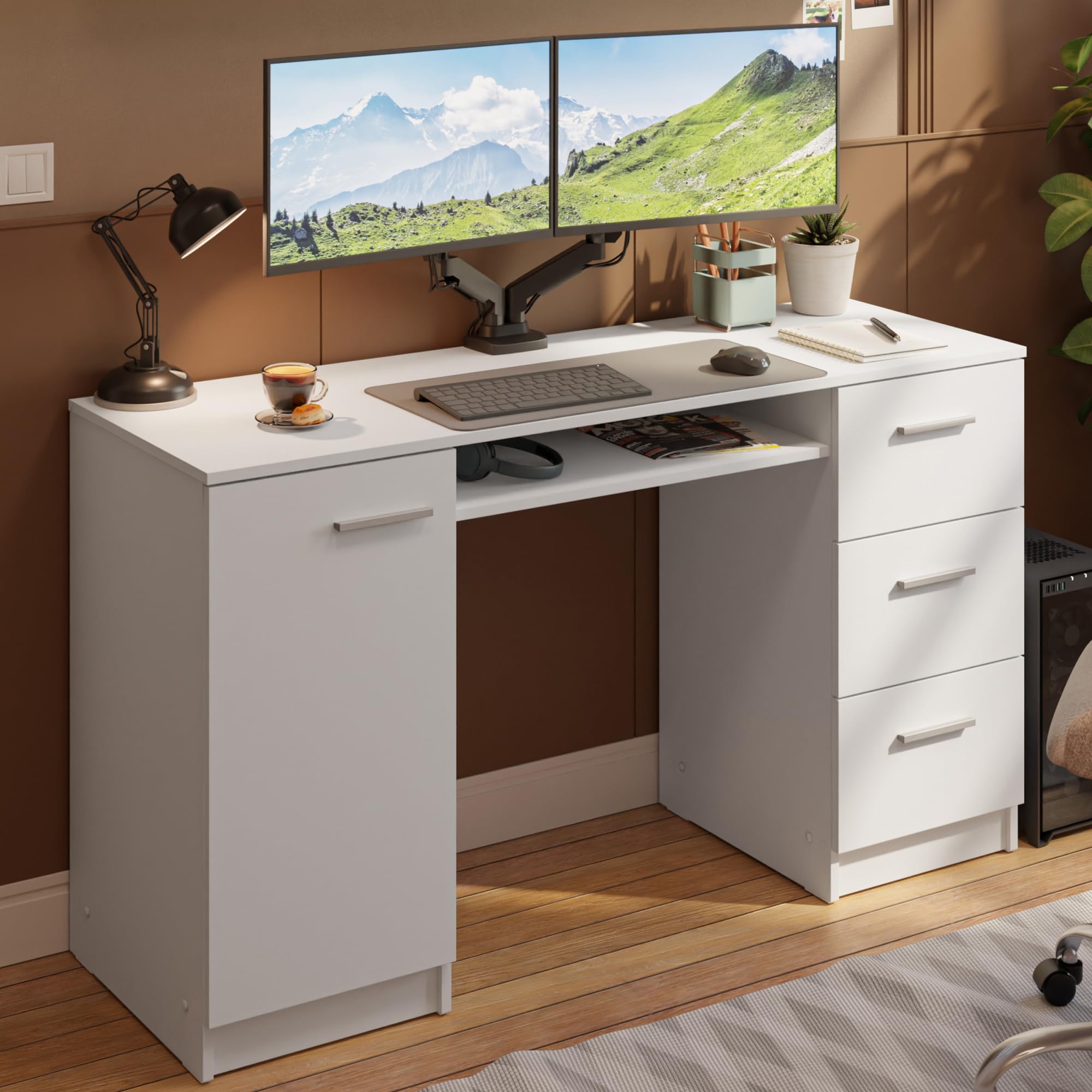 Amazon.com: Madesa Computer Desk 53 Inch with 3 Drawers 1 Door and
