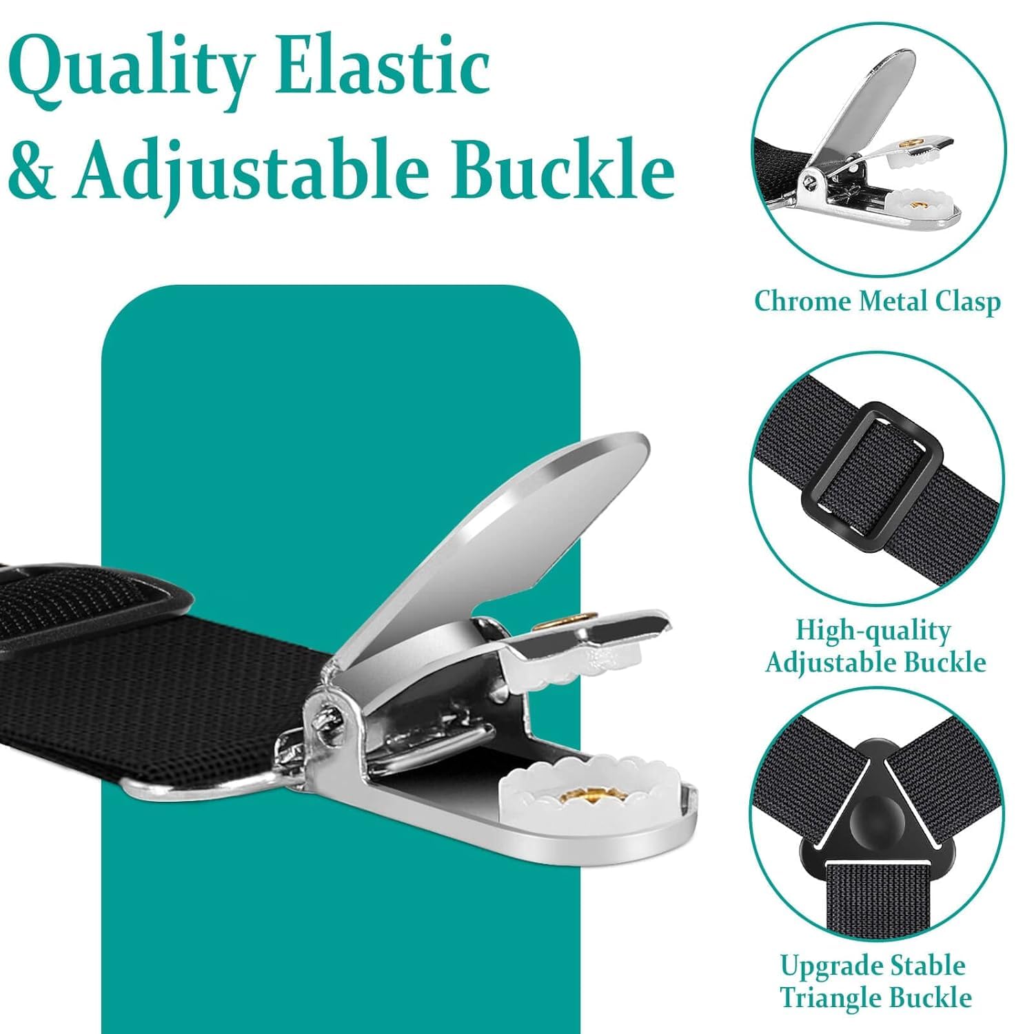 VBM Bed Clip 4 Pcs Elastic Sheet Fastener Adjustable with Metal Suspenders Gripper Holder Straps Fitted Sheet Clips Grippers Suspenders for Bedding Mattress 2