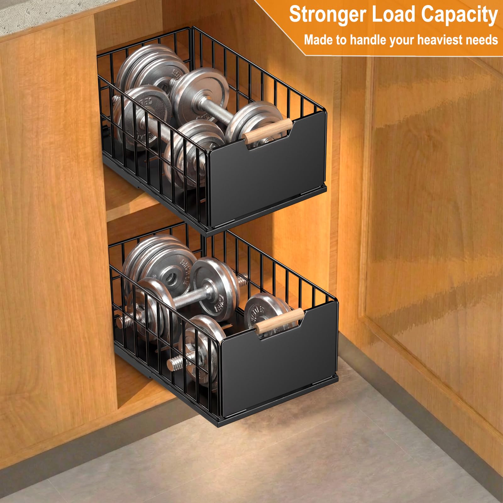 2 Stück Teleskopschublade Ausziehbare Schublade Küche, Slide Out Schubladen Organizer Mit Schubladenschienen und Kleber, Metall Pull Out Drawer für Küchenschränke(40T x 25B x 18H CM) - Ohne Bohren