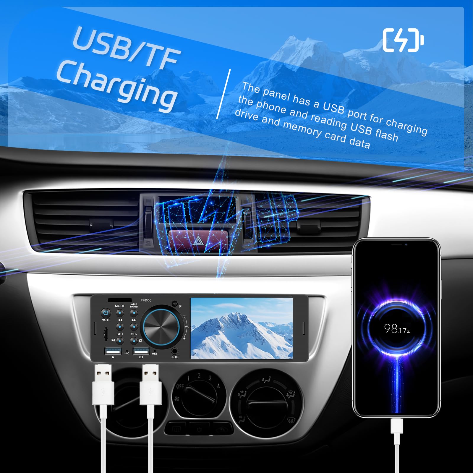 Hikity Radio de Coche 1 DIN Carplay y Android Auto, 4 Pulgadas Pantalla Táctil Estéreo de Coche con Bluetooth, Mirror Link, FM, Cámara Trasera