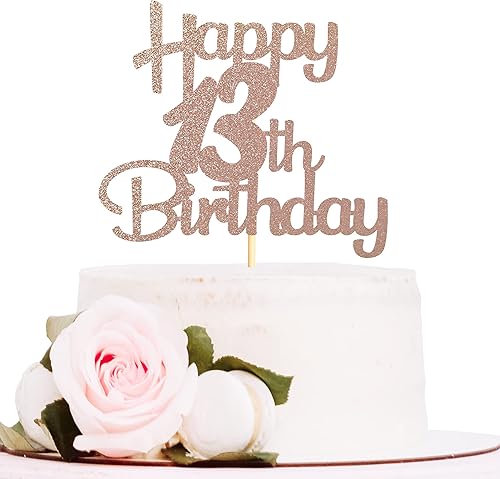 Sotpot Decoración para tarta de cumpleaños número 13, color oro rosa con purpurina para tartas de 13 años, decoraciones para tartas de cumpleaños de