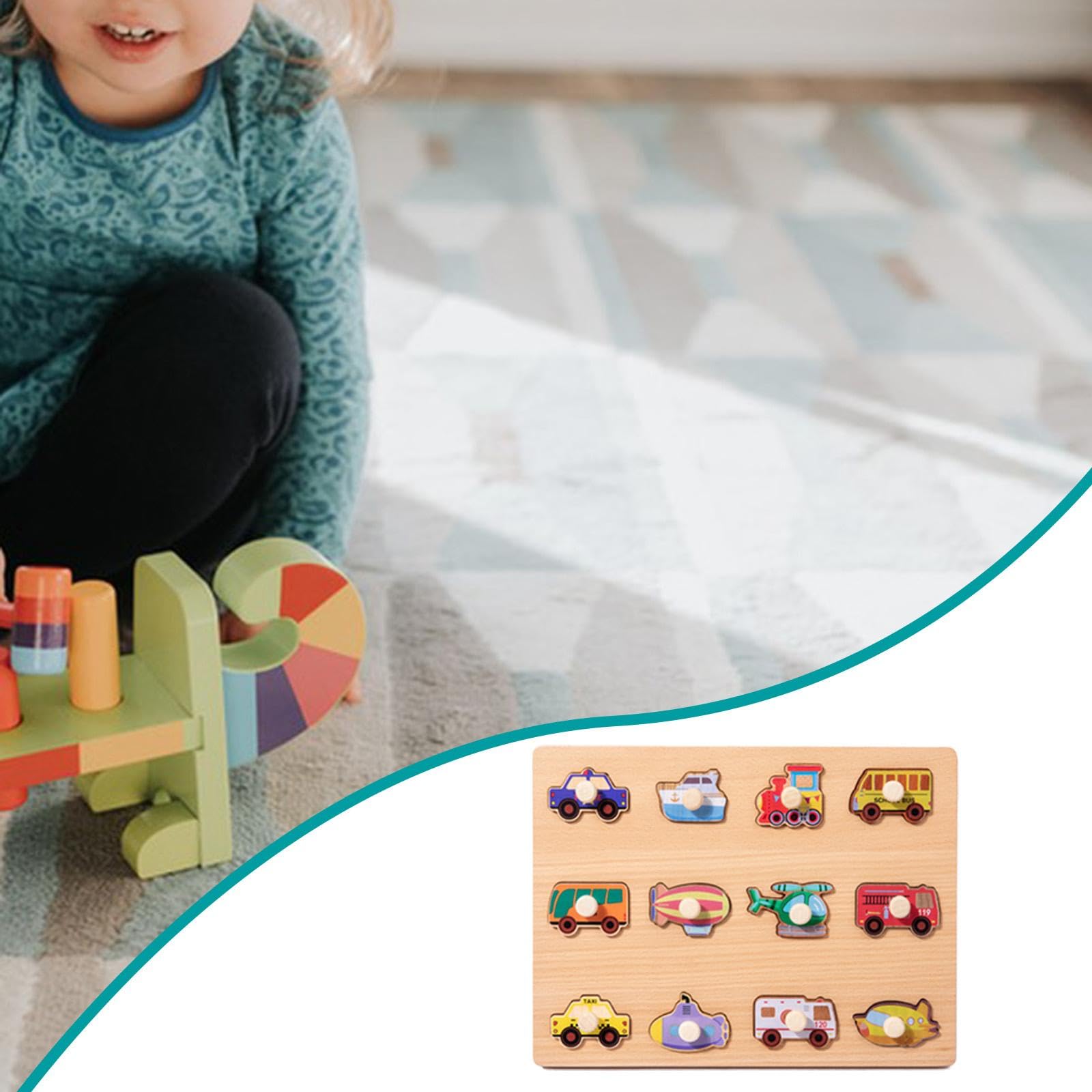 Puzzle di Apprendimento Gioco Abbinamento Forme Tavola Puzzle Bambini Legno Cartone Animato Puzzle Prescolare Creativo Incoraggia Immaginazione Adatto, Traffico
