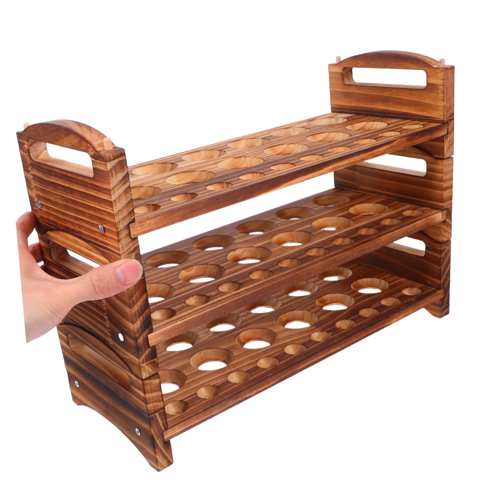 Soportes Apilables para Huevos de Madera Natural Organizador de Cocina Asa Estante Rústico para Huevos Frescos Encimera