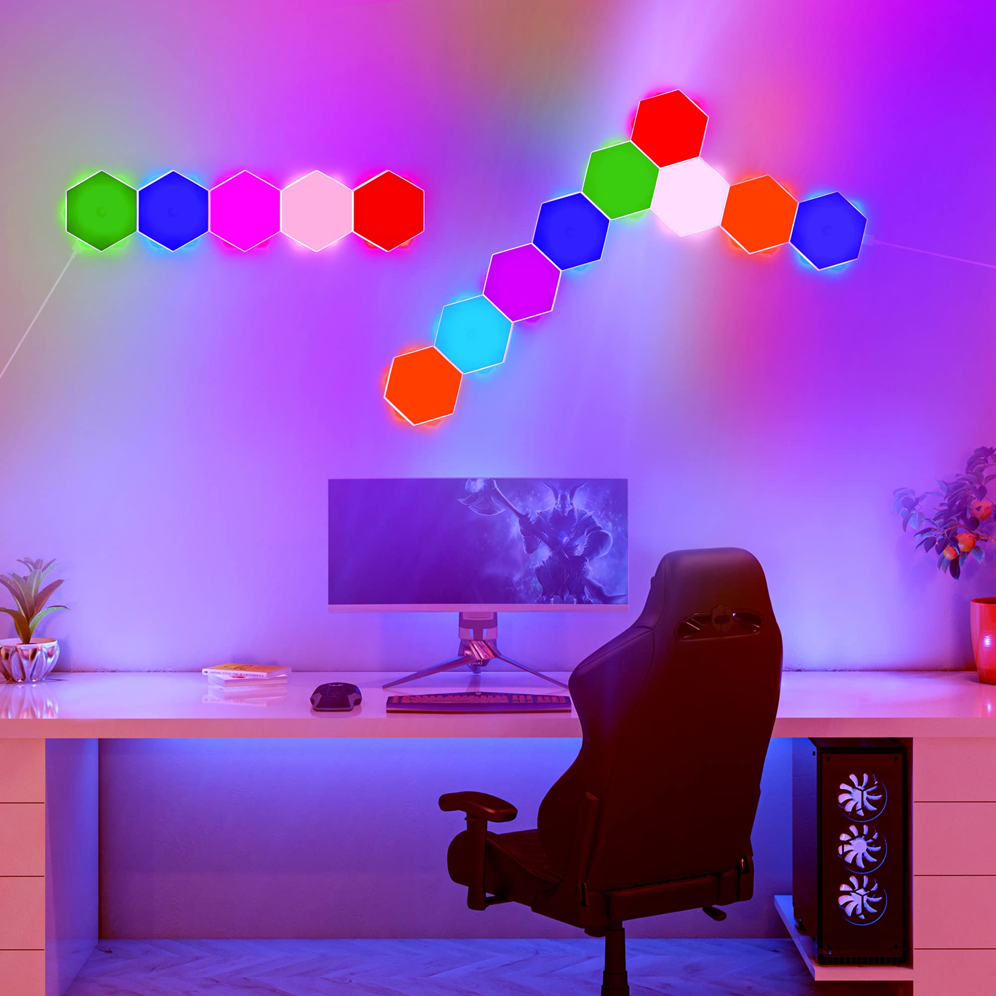 Hexagon Lights, LED Light Panels, RGB Modular Lighting System, Gaming