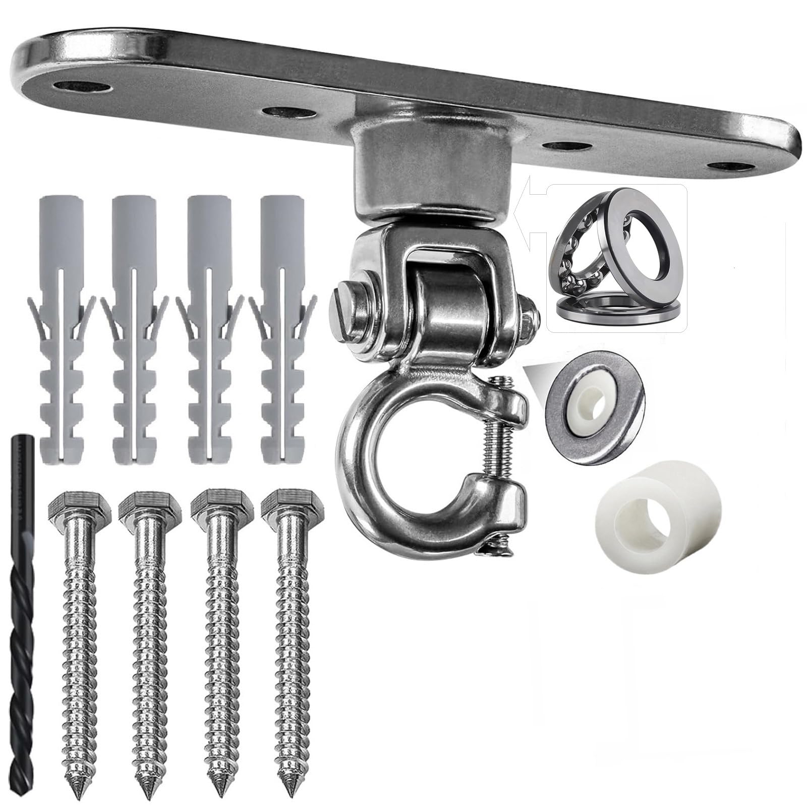Dakzhou Heavy Duty Stainless Swing Hanger with Smooth Bearings 180°+360°Swing Hardware, 1500 lb Capacity Playground Yoga Hammock Chair Sandbag Porch