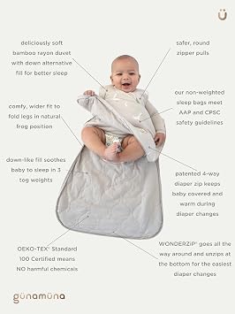 GUNAMUNA Sleep Sacks for Babies Toddlers and Newborns, Easy Changing Diaper Zipper, Cozy, 2.5 TOG