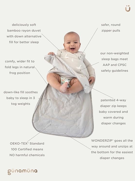 GUNAMUNA Sleep Sacks for Babies Toddlers and Newborns, Easy Changing Diaper Zipper, Cozy, 2.5 TOG