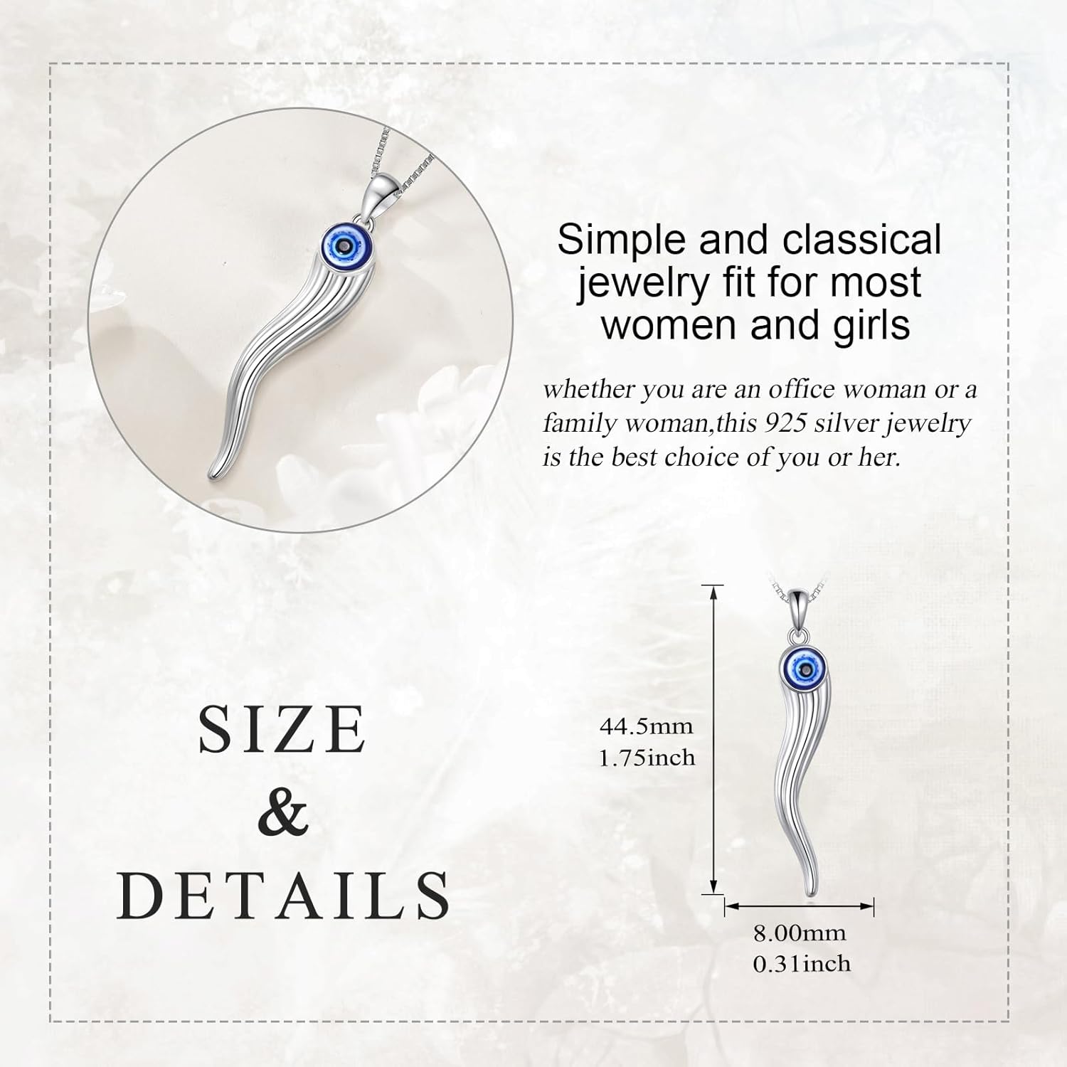 YAFEINI Italian Horn Necklace 925 Sterling Silver Evil Eye Pendant Necklace Italian Cornicello Jewelry Gifts for Women Friend - Image 4