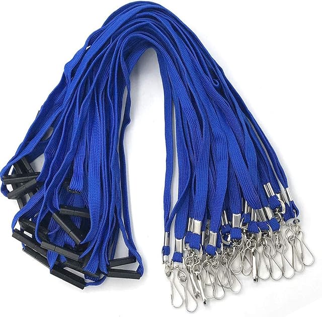 Lanyards Safety Blue Lanyards Neck Flat Premium Breakaway Badge Lanyard with J-Hook for ID Nametag Badge Holder (Blue, 25 PCS)