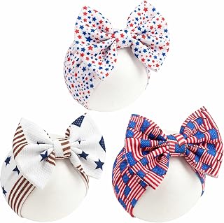 4th of July Baby Headbands with American Flag and Stars,3 Pack Hair Bows Headband for Girls,Independence Day Hair Accessories for Newborn Infant Toddler,Baby Showers Gifts and Family Photography