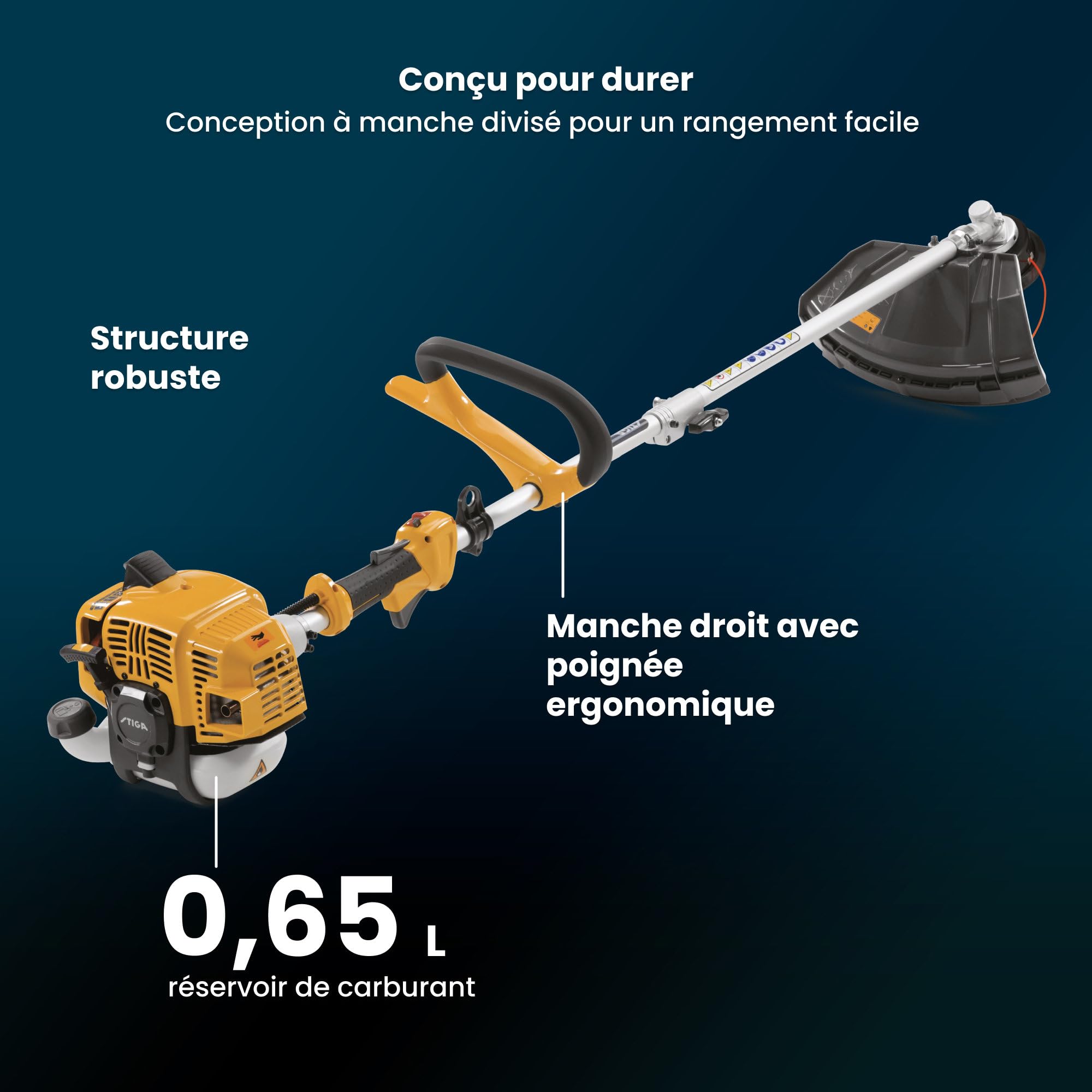 STIGA BC 330 A Débroussailleuse - Moteur 25.4 CC 2 Temps, Arbre Droit, Largeur de Coupe 43 cm, poignée Loop Simple, Jaune