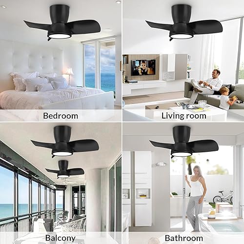 Miniatura 8 de UthCracy Quiet Ceiling Fans with Lights, 30 inch Black Ceiling Fans with Remote Control Dimmable Lighting, Large Air Volume Flush Mount Ceiling Fan