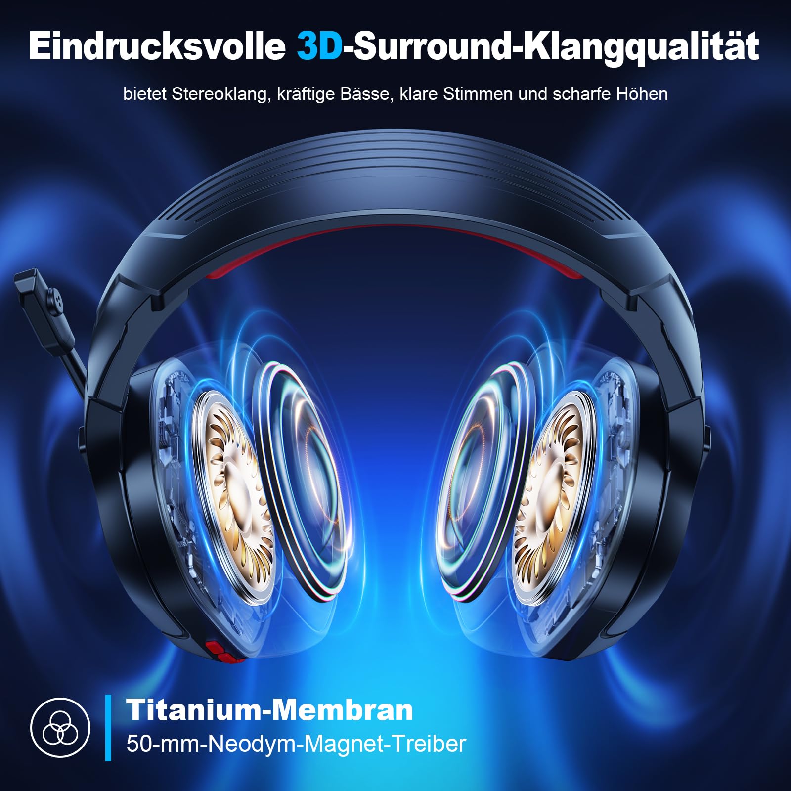 Fachixy FC200 Wireless Gaming Headset, 2.4GHz Bluetooth 5.4 Headset mit Mikrofon für PS5, PS4, PC, Switch, Gaming Kopfhörer Kabellos, Geringe Latenz Noise Cancelling, mit LED Licht, 50H Akkulaufzeit