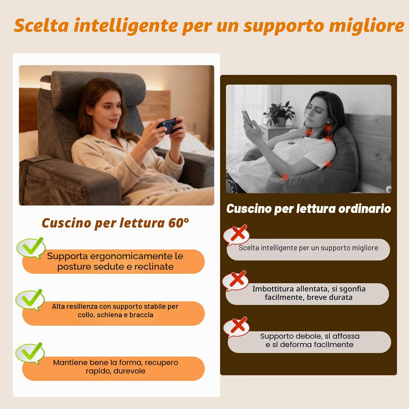 Grande cuscino da lettura con cuscino cervicale rimovibile e bracciolo, ossa di lettura per adulti con rivestimento lavabile a fibra lunga, cuscino ergonomico per schienale per la lettura