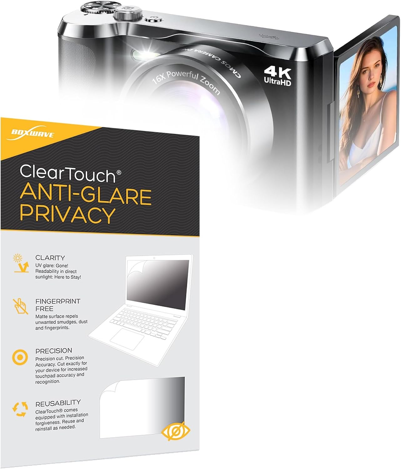 BoxWave Screen Protector Compatible With Ploomen 4K Digital Camera (3 in) - ClearTouch Anti-Glare Privacy (2-Pack), Privacy Screen Protector Flexible Film Anti-Glare