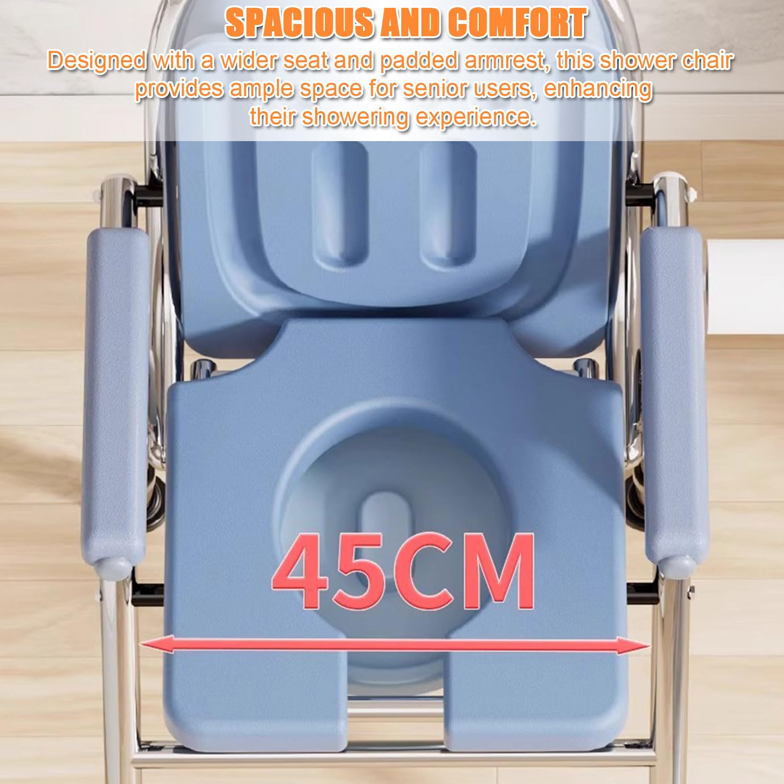Sedia da toilette pieghevole da comodino, sedia da doccia, sedie da WC, sgabello da bagno antiscivolo con braccioli, maniglie e supporto for la schiena(Fixed Height)