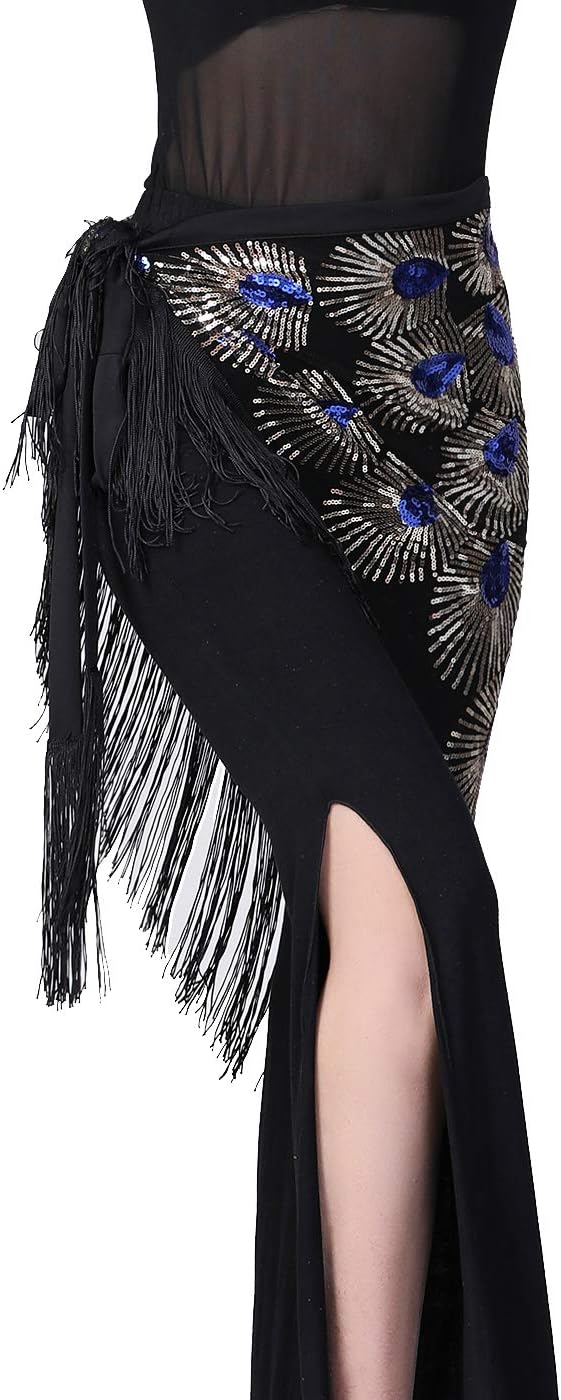 Women Belly Dance Triangle Hip Scarf Skirt with Fringe & Sequin Rave Costume - Image 3
