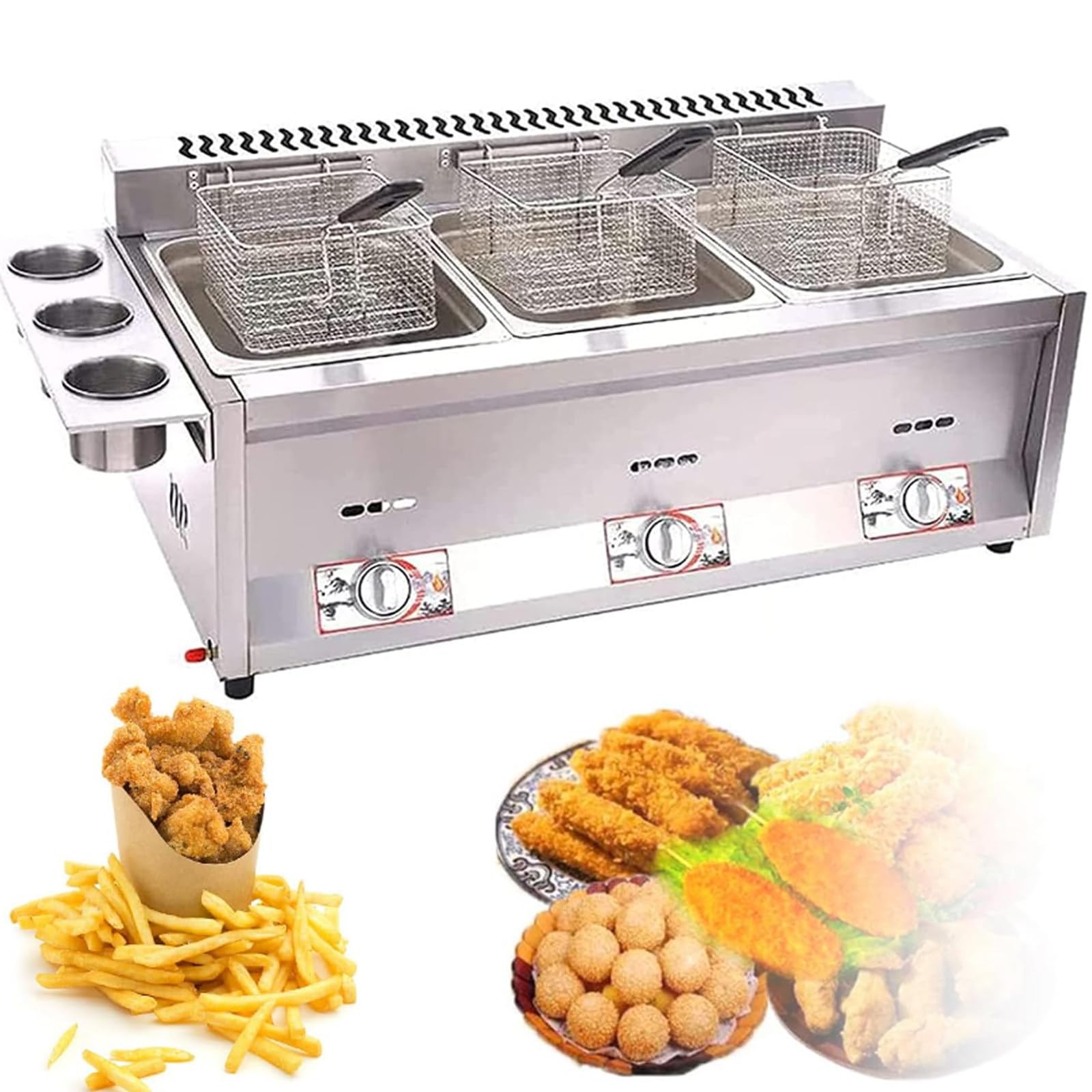 Friggitrice a Gas Professionale Commerciale, Friggitrice Commerciale in Acciaio Inossidabile con Cestello E Coperchio, per Ristorante Cucina da Banco per Famiglia