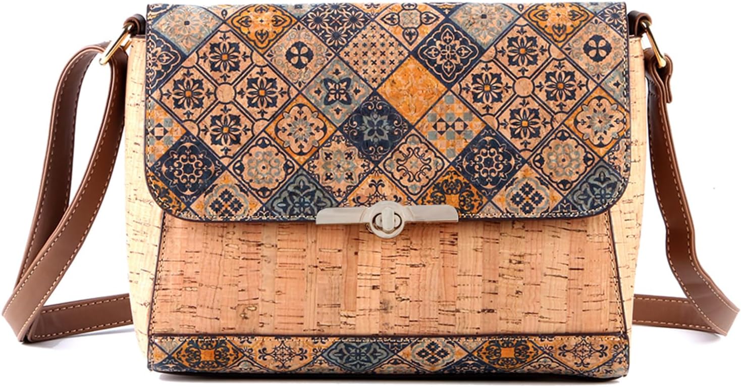 Natural cork zipper Secret key Double latch adjustable shoulder bag purse tote crossbody