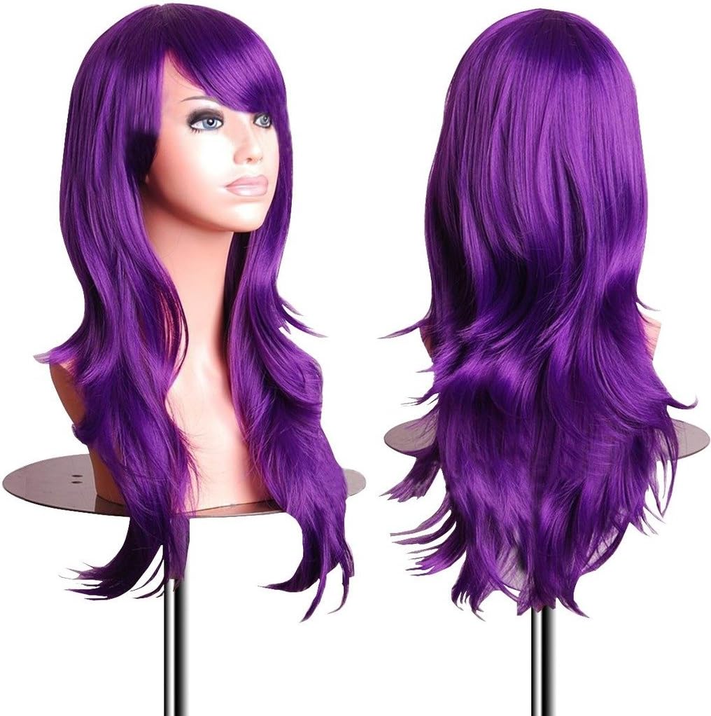 Wigs 28 Inch Cosplay Wig For Women With Wig Cap and Comb(Dark Purple)