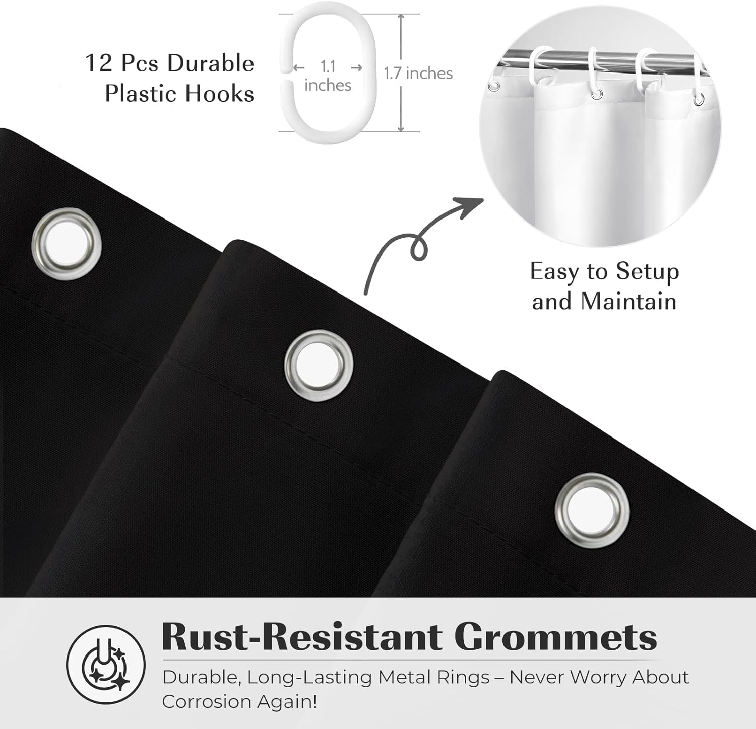 Seasonwood Extra Long Shower Curtains 96 inches Modern Farmhouse Boho Shower Curtains for The Bathroom Waterproof Cloth Black and White Striped Shower Curtain Set