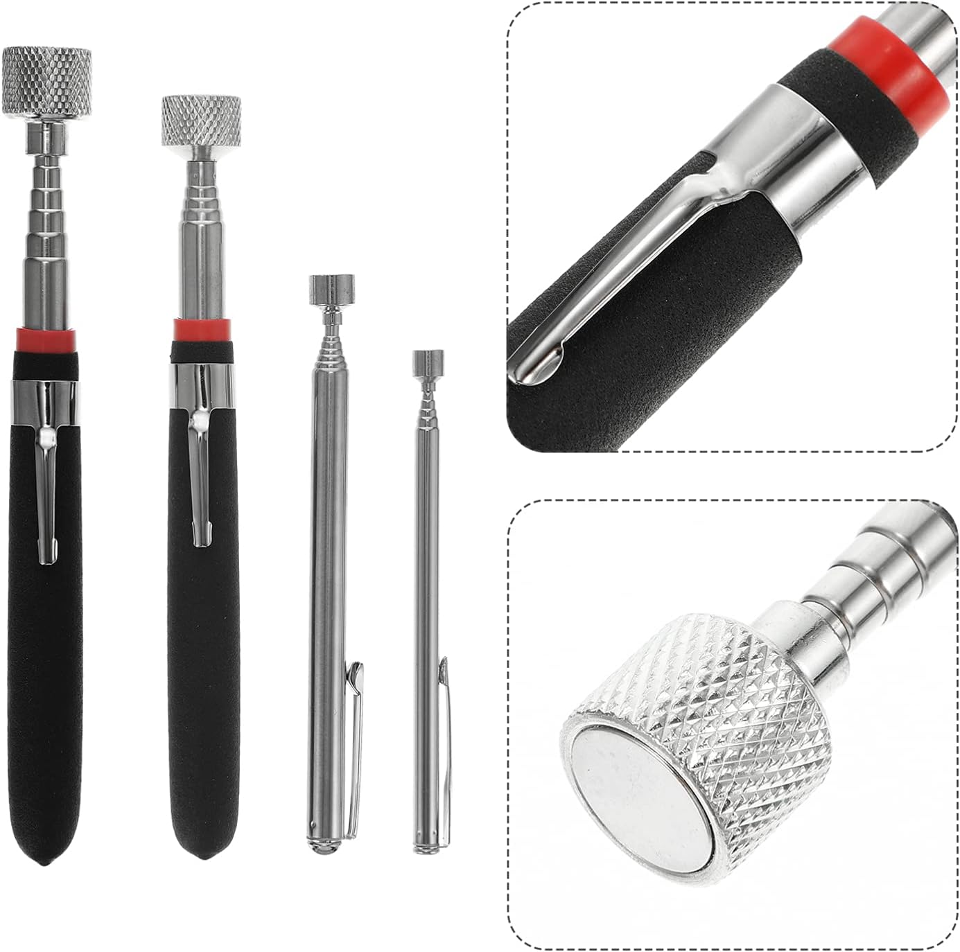 Magnetic Pick-Up Tool Set Telescoping Flexible Inspection Mirror Light and Retrieval Stick for Mechanics Automotive Use 4-Piece Kit image 4