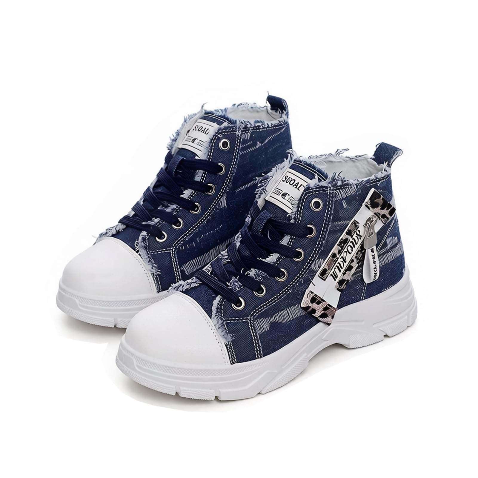 Damen Canvas Sneaker High Top mit Dicker Plateau Sohle