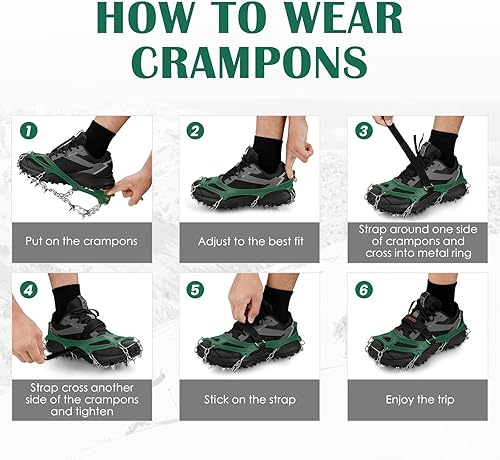 Miniatura 32 de Crampones para la nieve o el hielo, mejor tracción, buen agarre para botas, para hombre o mujer o niños, antideslizantes, con 19 puntas de acero