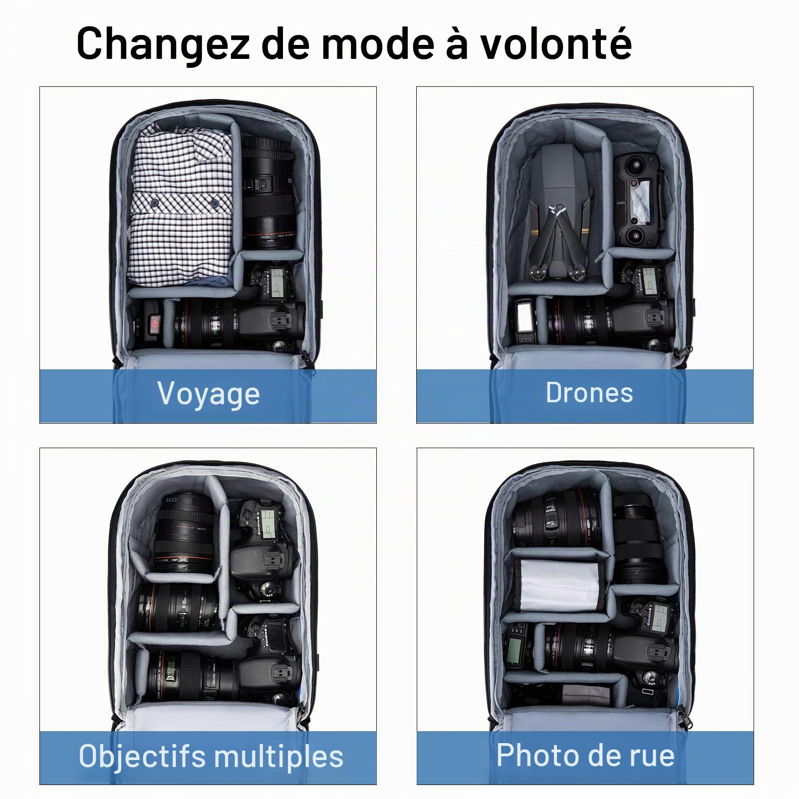 bagsmart Sac pour appareil photo reflex numérique étanche pour appareil photo numérique Gadget Sac à bandoulière pour hommes et femmes, noir