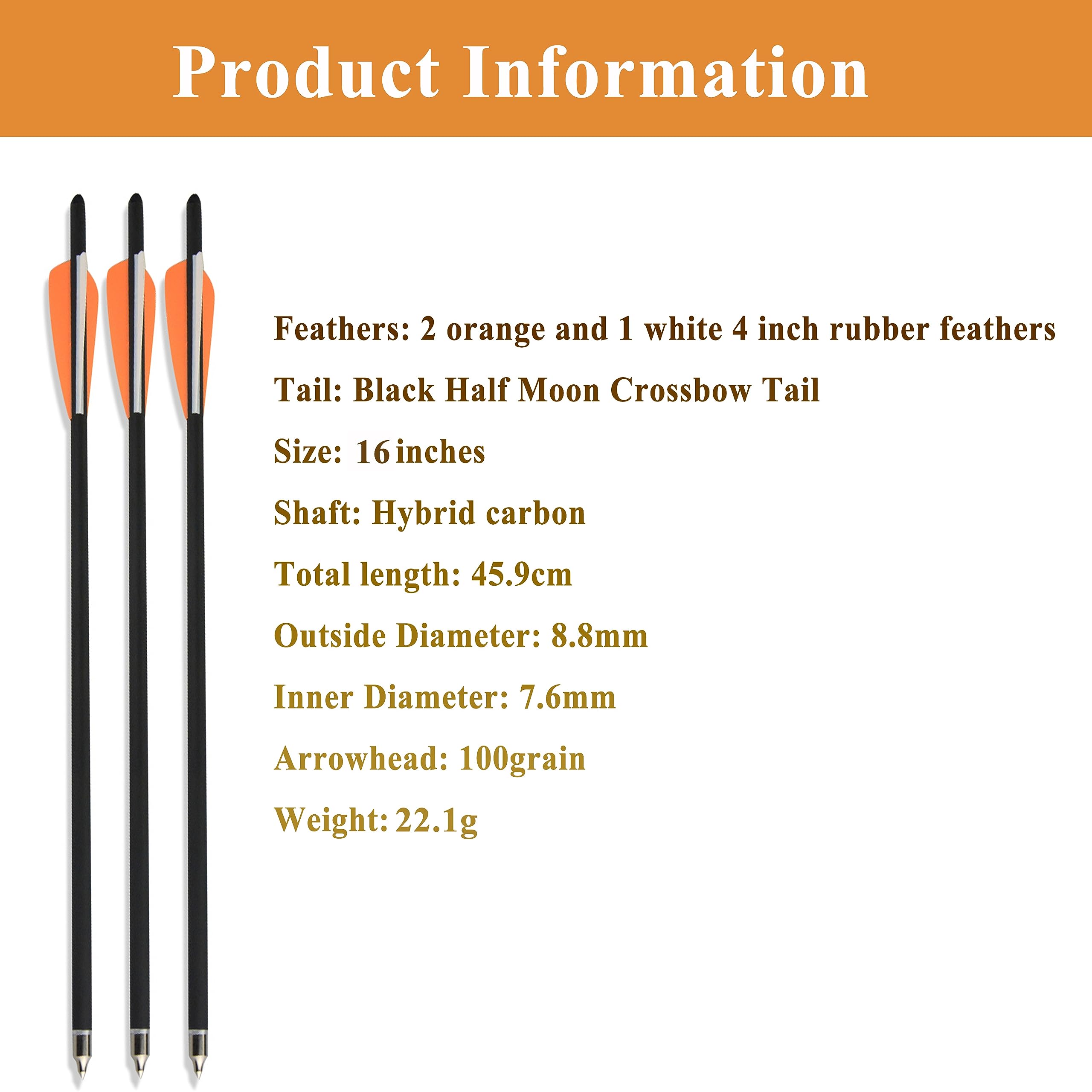 AMEYXGS 6pcs Armbrustbolzen Mixed Carbon Armbrust Pfeile 16 "17" 18 "20" 22 "für Armbrust Jagd oder Bogenschießen Praxis