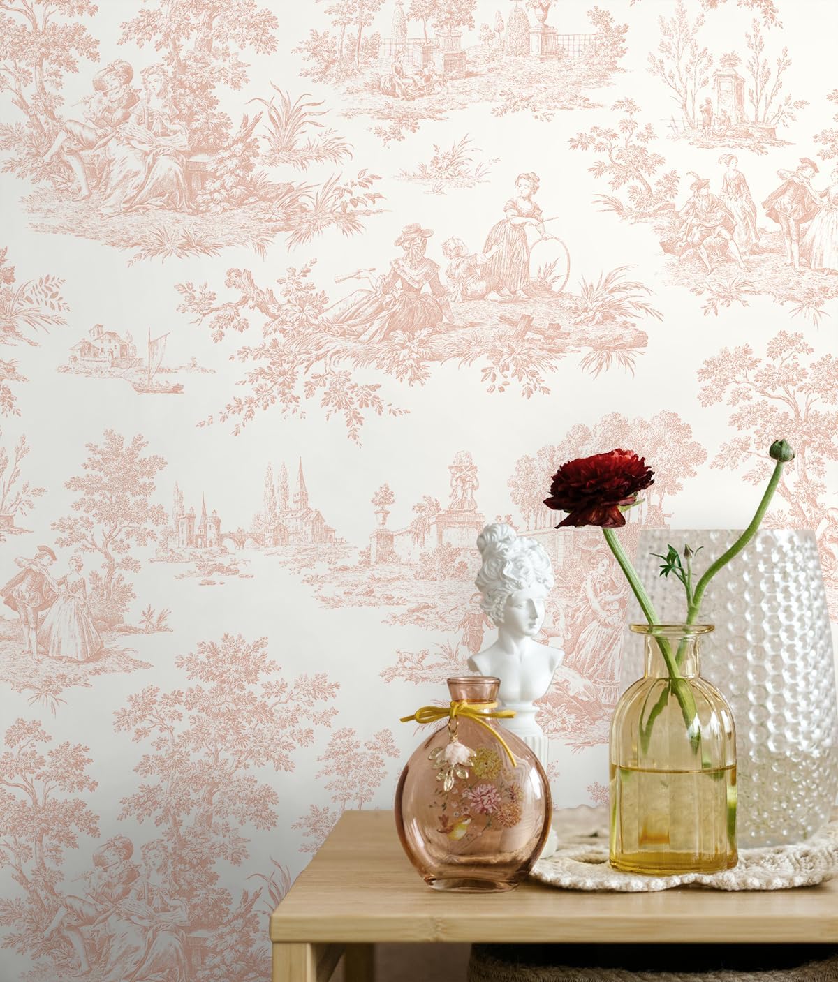 NextWall Chateau Toile Vintage Prepasted Wallpaper (Blush)
