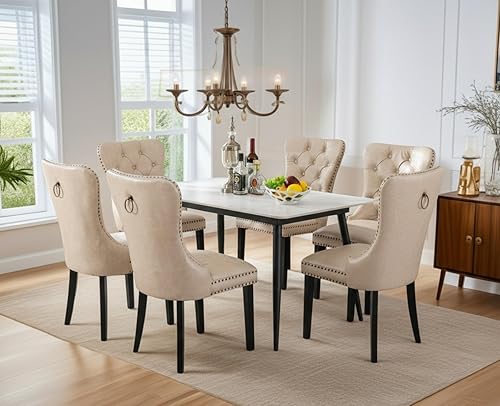 Miniatura 9 de CIMOTA Juego de 2 sillas de comedor tapizadas de cuero, modernas de mediados de siglo, sillas de comedor con respaldo de anillo copetudo, sillas