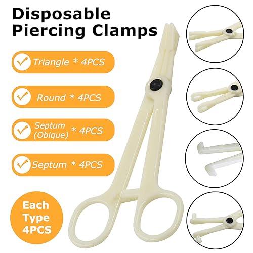 Miniatura 2 de Kit de 75 pinzas de perforación desechables para piercing de nariz y oreja, 25 pinzas de perforación redondeadas con 50 agujas de perforación huecas