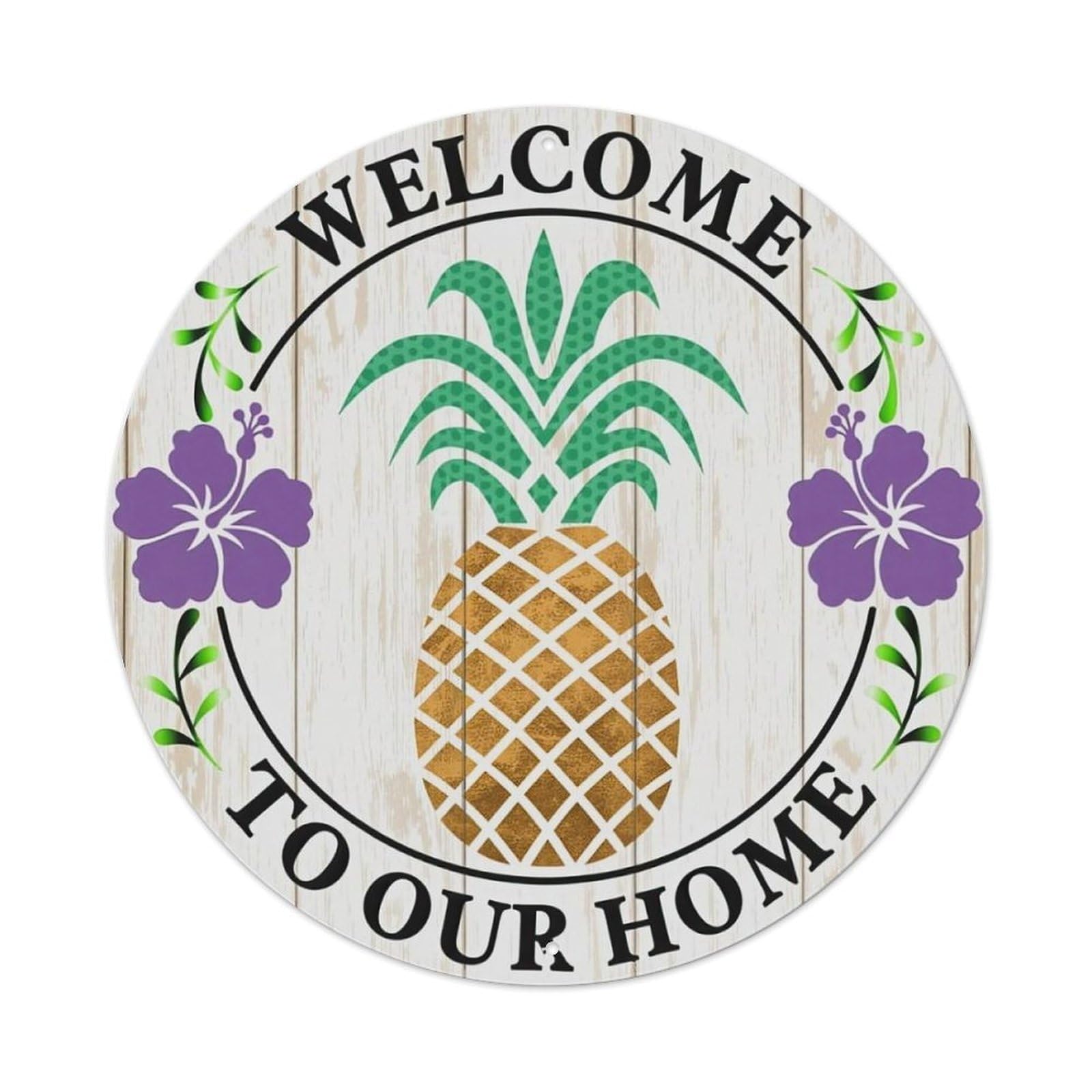 Pineapple Flowers Welcome Metal Tin Sign